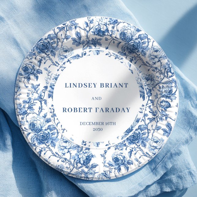 Navy Blue Floral Roses Wedding Paper Plates (Navy Blue Floral Roses Wedding Paper Plates)