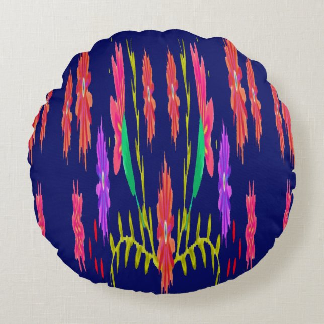 Navy blue floral round pillow (Front)