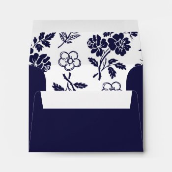 Navy Blue Floral Rsvp Envelope by Whimzy_Designs at Zazzle