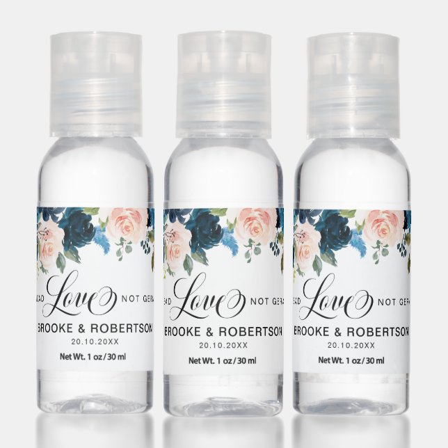 Navy Blue Floral Rustic Boho Wedding Favor Hand Sanitizer (Set)