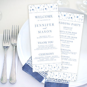 Navy blue floral  rustic spring wedding program