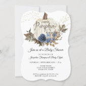 Navy Blue Floral Rustic White Pumpkin Baby Shower Invitation (Front)