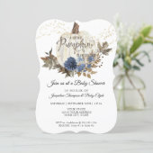Navy Blue Floral Rustic White Pumpkin Baby Shower Invitation (Standing Front)
