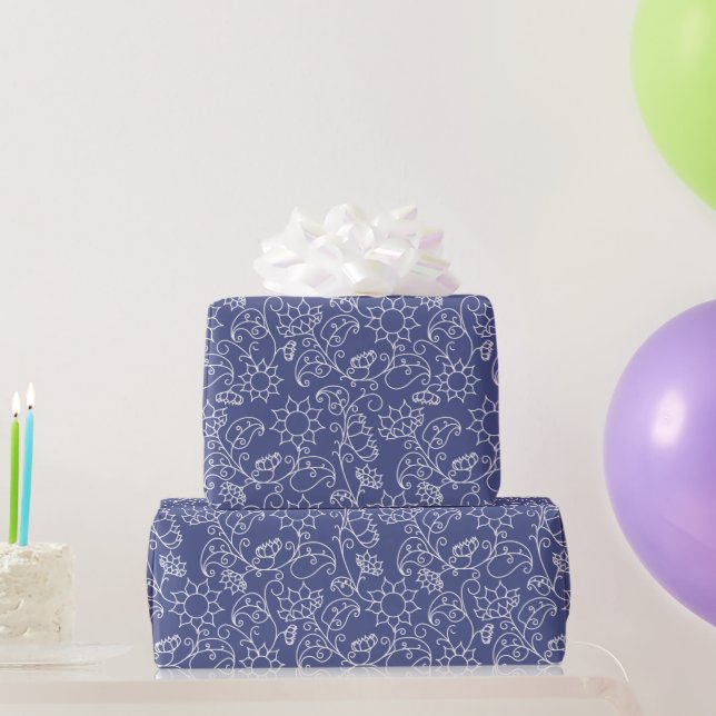 Navy Blue Floral Seamless Patterns Wrapping Paper (Party Gifts)