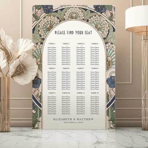 Navy Blue Floral Seating Chart Vintage Wedding Foam Board