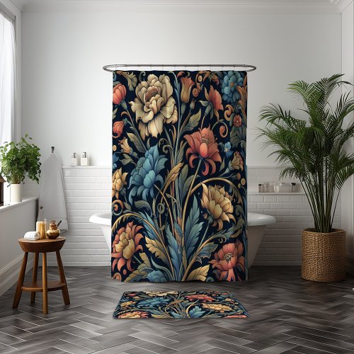 Navy blue floral shower curtain