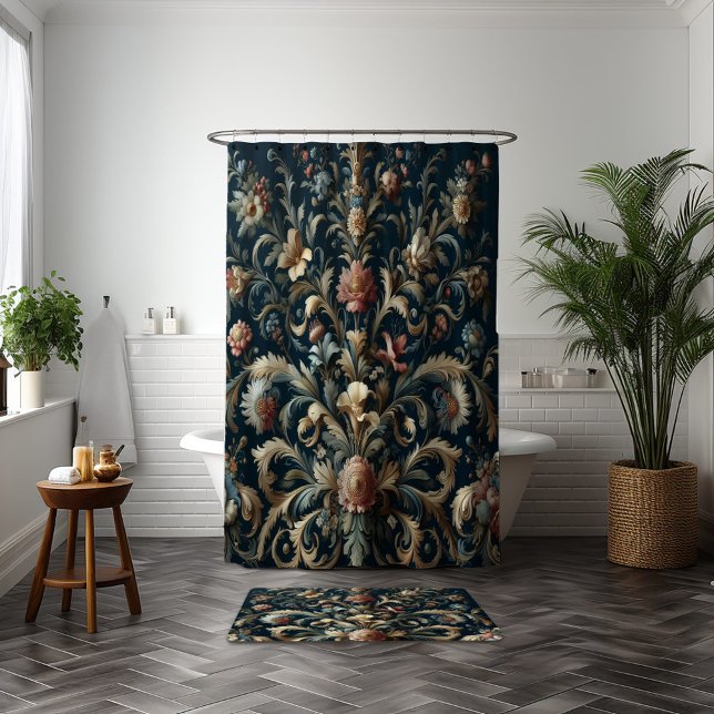 Navy blue floral shower curtain (Creator Uploaded)