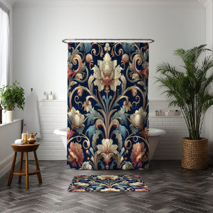 Navy blue floral shower curtain