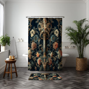 Navy blue floral shower curtain