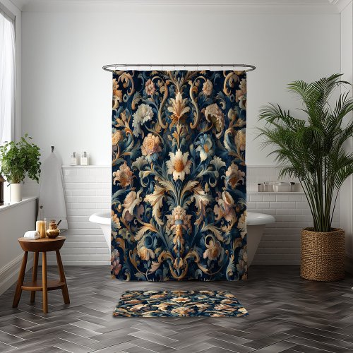 Navy blue floral shower curtain