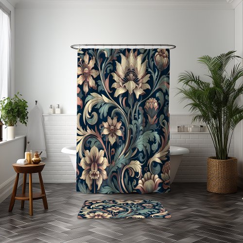 Navy blue floral shower curtain