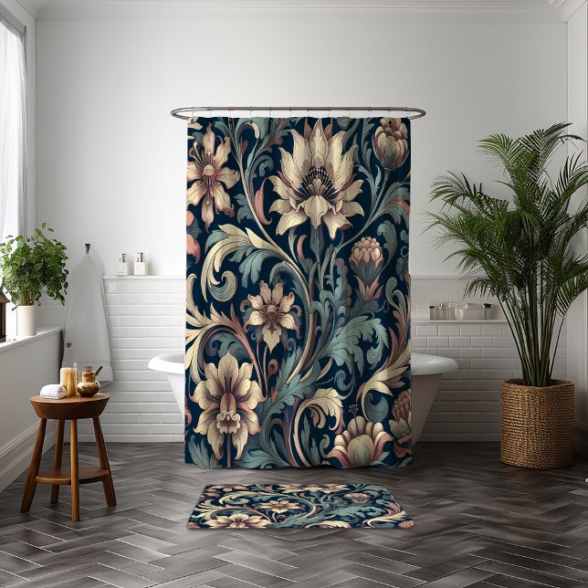 Navy blue floral shower curtain (Creator Uploaded)