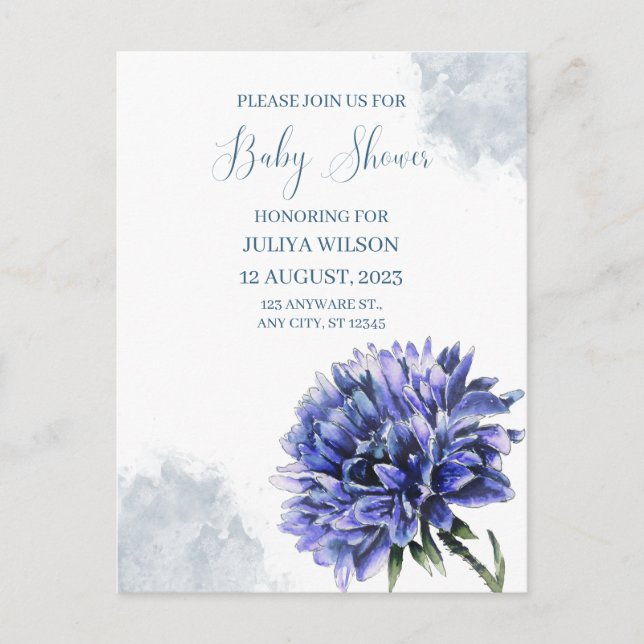 Navy blue floral simple boy baby shower  postcard (Front)