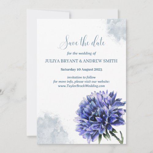 Navy Blue Floral simple budget save the date Invitation