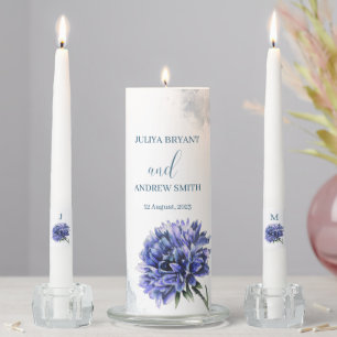 Navy blue floral simple wedding unity candle set