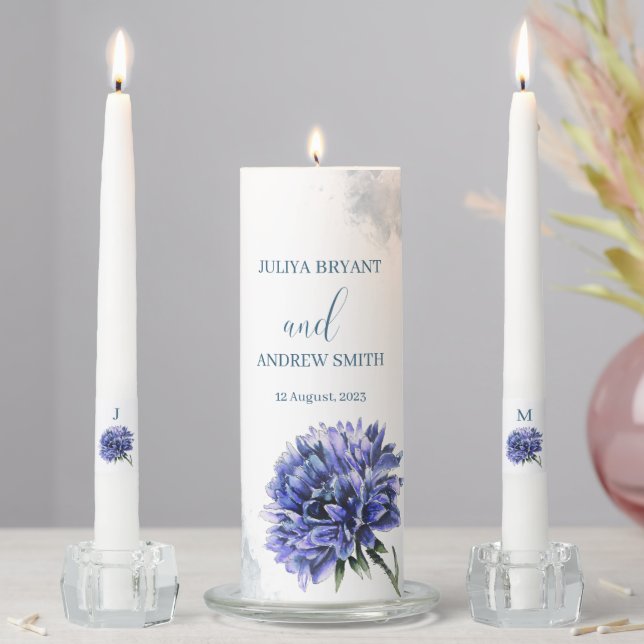 Navy blue floral simple wedding  unity candle set (In Situ)