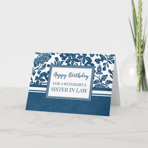 Navy Blue Floral Sister in Law Birthday Card