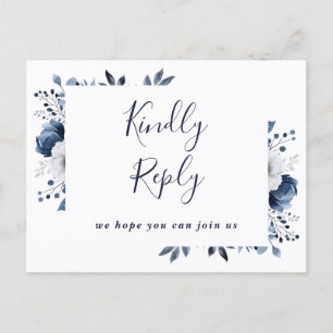 Navy Blue Floral Song Request RSVP Postcard