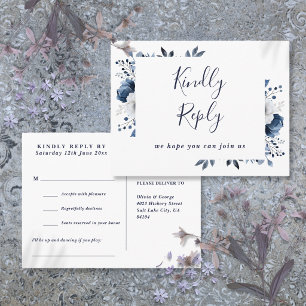 Navy Blue Floral Song Request RSVP Postcard