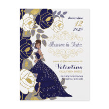 Navy Blue Floral Spanish Quincanera Save the Date