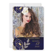 Navy Blue Floral Spanish Quinceanera with Photo