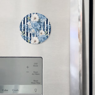 Navy Blue Floral Stripes Bridal Shower Magnet