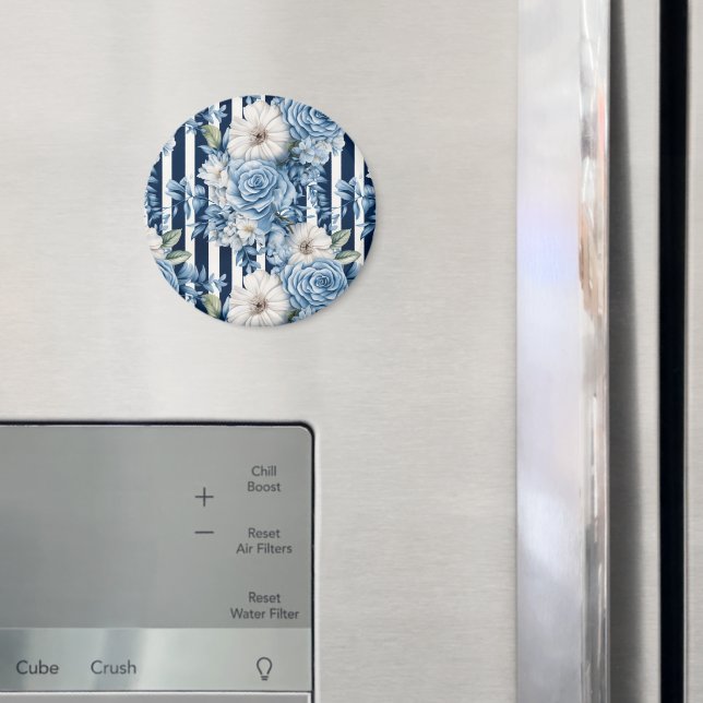 Navy Blue Floral Stripes Bridal Shower Magnet (In Situ (Fridge))