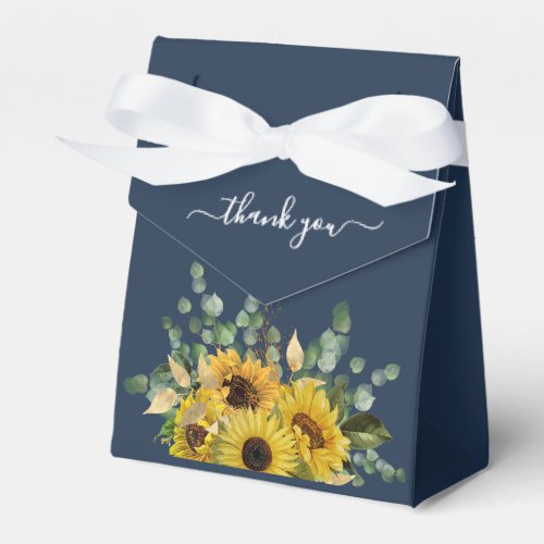 Navy Blue Floral Sunflowers Thank You Wedding Favor Boxes