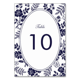 Navy Blue Floral Table Number Card