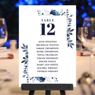 Navy Blue Floral Table Number Seating Chart