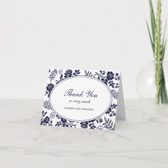 Navy Blue Floral Thank You Notes (Front)