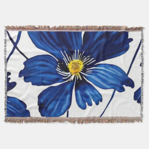 Navy blue floral throw blanket