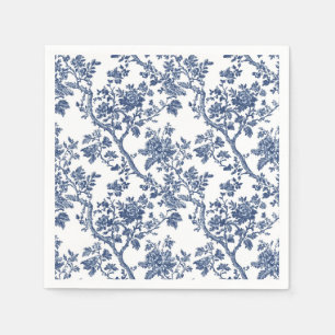 Navy Blue Floral Vine Toile Garden Party Paper Nap Napkins