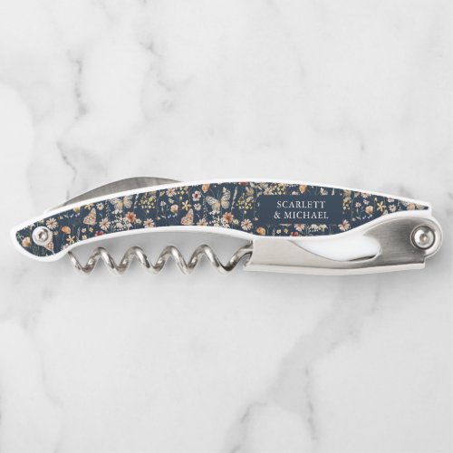 Navy Blue Floral Waiters Corkscrew