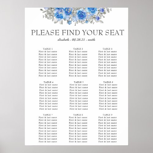 Navy Blue Floral Watercolor Wedding Poster