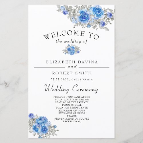 Navy Blue Floral Watercolor Wedding Programs