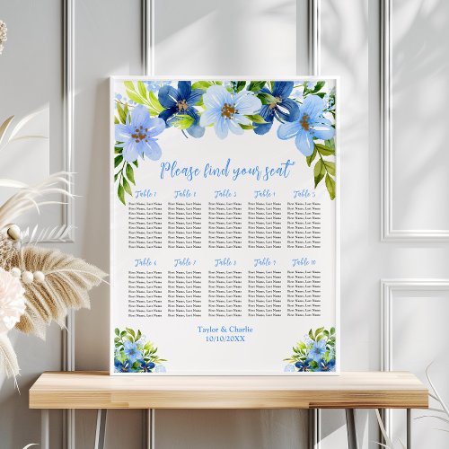 Navy Blue Floral Wedding 10 Tables Seating Chart