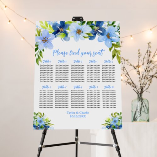 Navy Blue Floral Wedding 10 Tables Seating Chart Foam Board