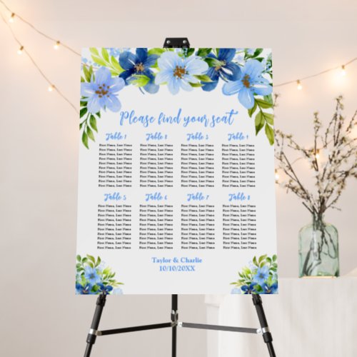 Navy Blue Floral Wedding 8 Tables Seating Chart Foam Board