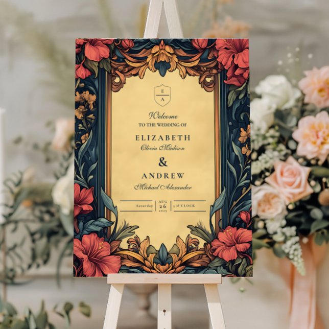 Navy Blue Floral  Wedding Art Nouveau Foam Board (Creator Uploaded)