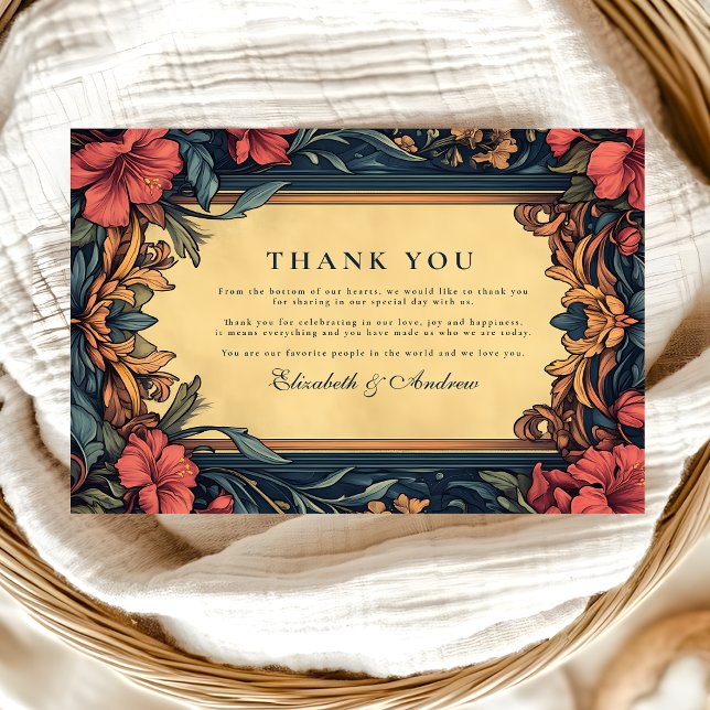 Navy Blue Floral  Wedding Art Nouveau Thank You Card (Creator Uploaded)