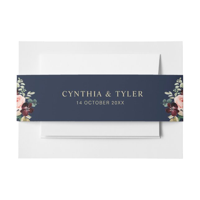 navy blue floral wedding belly band (Front Example)