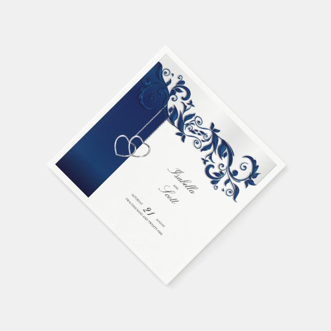 Navy Blue Floral Wedding Design Napkins (Corner)