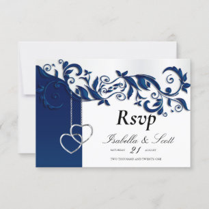 Navy Blue Floral Wedding Design -  RSVP Card