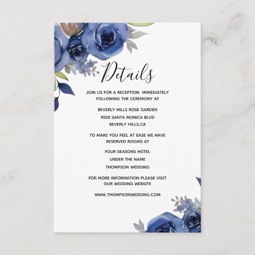 Navy Blue Floral Wedding Details Enclosure Card