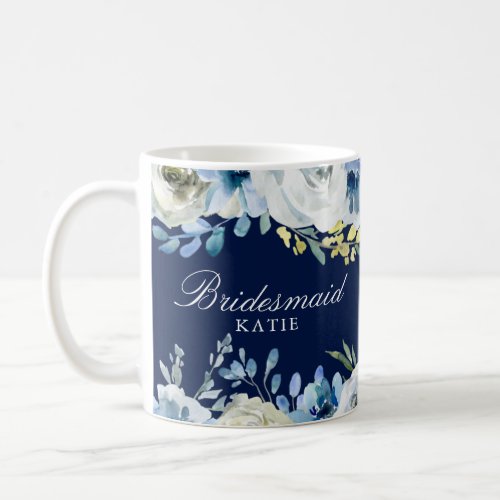 Navy Blue Floral Wedding Elegant Bridesmaid Gift Coffee Mug