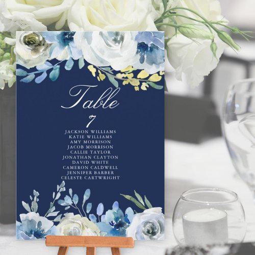 Navy Blue Floral Wedding Elegant Seating Chart