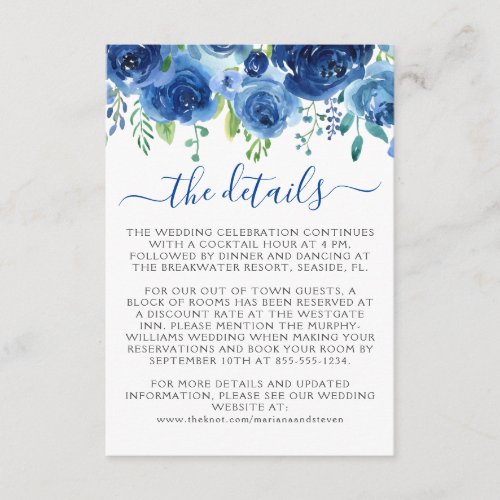 Navy Blue Floral Wedding Enclosure Card