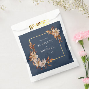 Navy Blue Floral Wedding Favor Bag