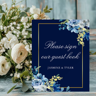 Navy Blue Floral Wedding Guest Book Foam Board